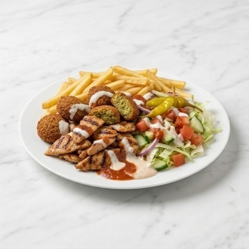 Kyckling-och falafeltallrik