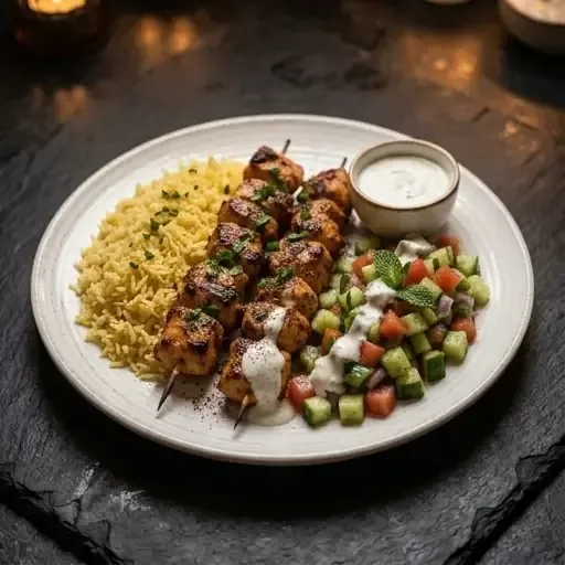 Shish Taouk med ris eller pomfritter