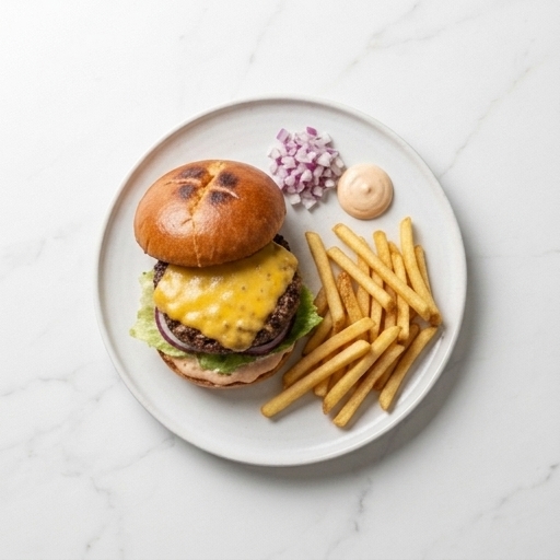 Cheeseburgare med Pommes
