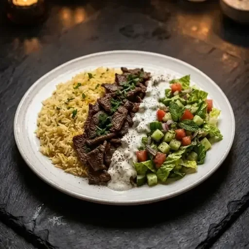 Oksekød Shawarma med ris eller pomfritter