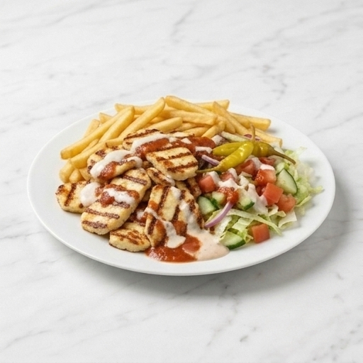 Halloumitallrik med pommes