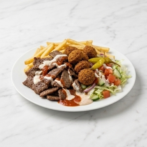 Kebab-och falafeltallrik